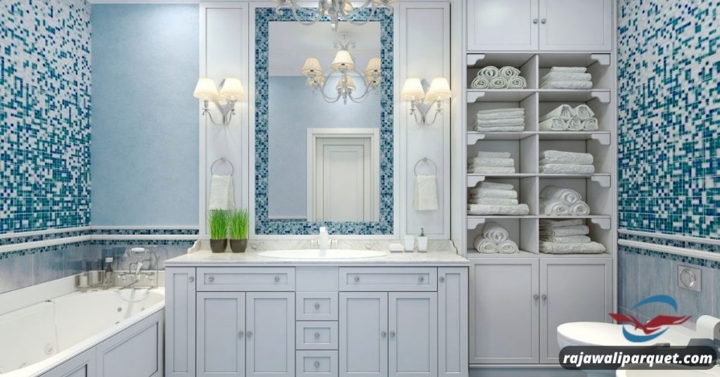 Desain Kamar Mandi Dengan Dinding Keramik Mozaik