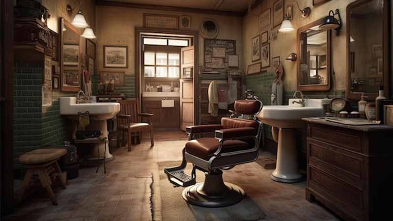 Desain barbershop Retro 80-an