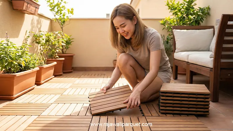 contoh terpasang decking Tile
