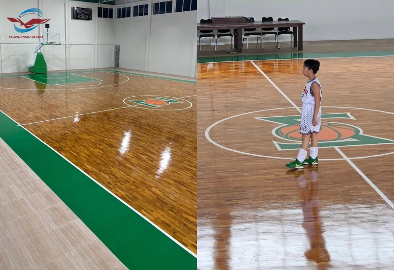 hasil pasang jasa lantai lapangan basket lorenzo center